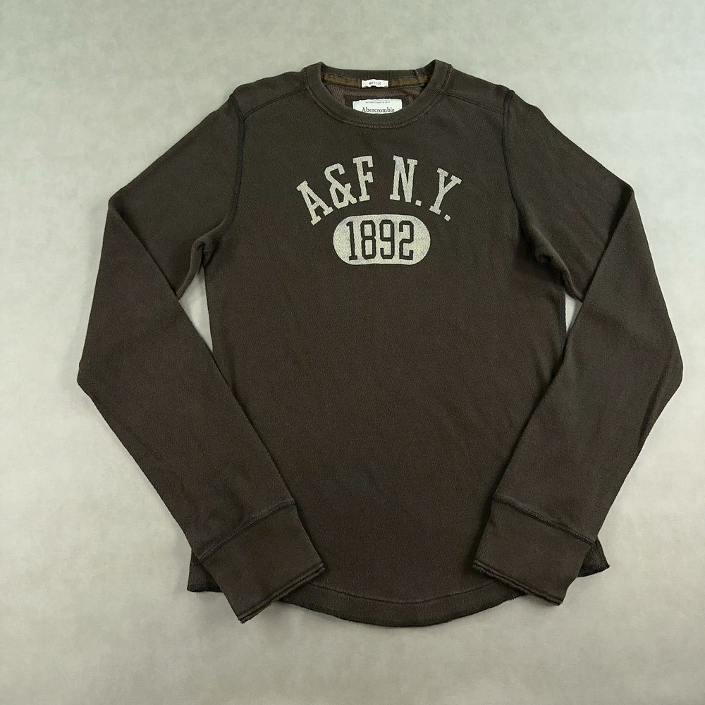 Vintage Y2K Abercrombie & Fitch Thermal Shirt Mens M Brown Waffle Knit Muscle